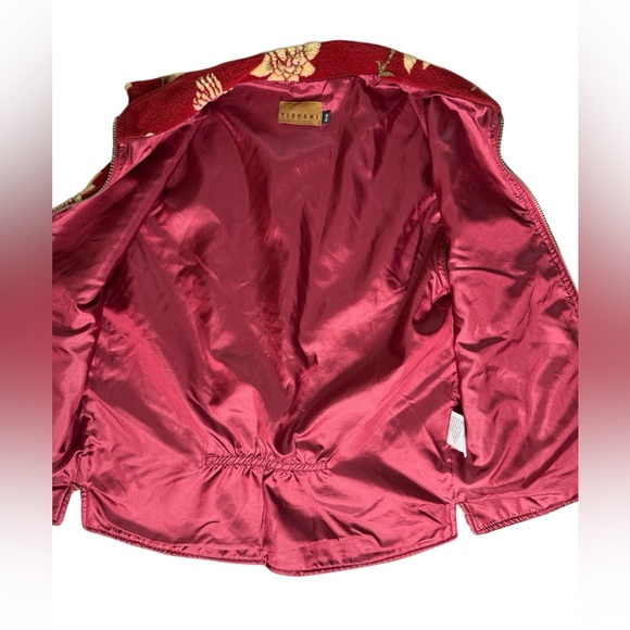 Vtg Tsunami Floral Fleece Vest Jacket All Over Print Brick Red and Off White Med - Picture 7 of 12